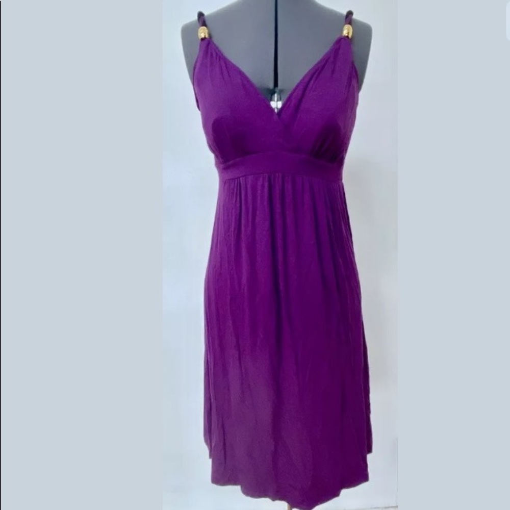 NEW NIKI BRIDGES PURPLE GOLD KNIT SUNDRESS SWIM COVERUP PADDED CUPS LINED M NWT